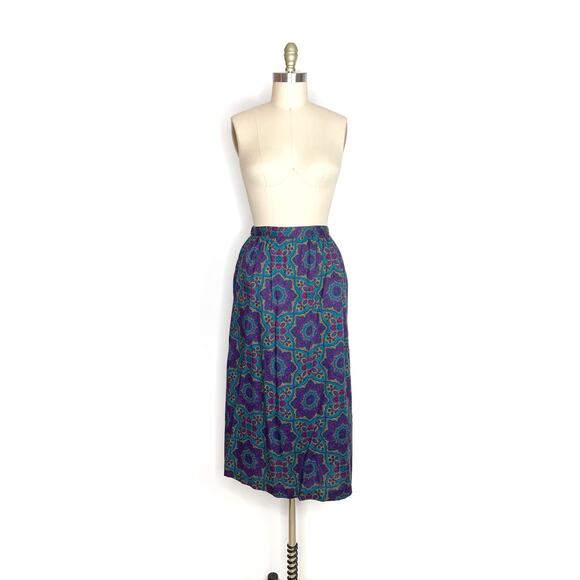 Vintage 90s {Jantzen} A-Line Midi Skirt Purple/Blue Paisley XL - Picture 5 of 12